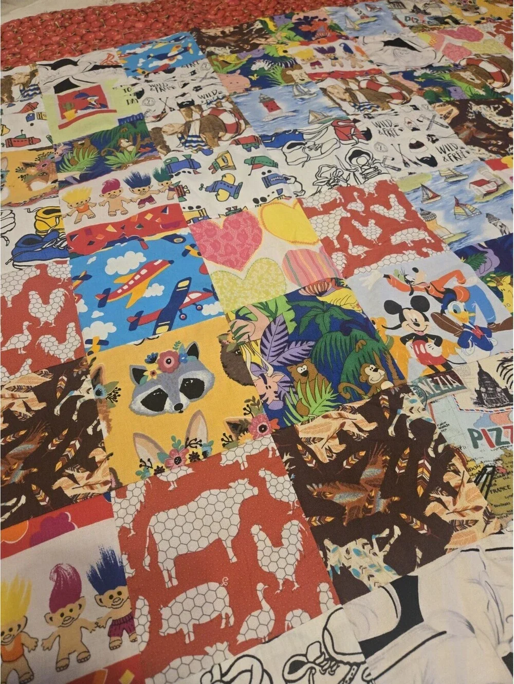 Vintage Handmade Patchwork 90s Trolls Crayola Disney Approx: 52x52
